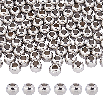 304 Stainless Steel European Beads, Large Hole Beads, Rondelle, Stainless Steel Color, 8x6mm, Hole: 4mm, 100pcs/box