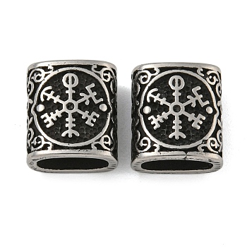 Retro 304 Stainless Steel Slide Charms, Rectangle with Snowflake Pattern, Antique Silver, 12x11x7mm, Hole: 8.5x4.5mm