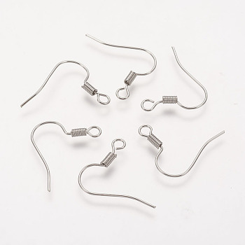 Brass Earring Hooks, Ear Wire, with Horizontal Loop, Nickel Free, Platinum, 17mm, Hole: 1.5mm, 21 Gauge, Pin: 0.7mm