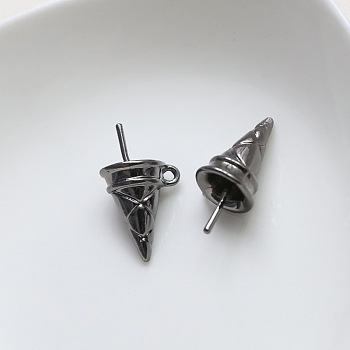 Brass Ice Cream Cone Peg Bail Pin Charms, for Half Drilled Baroque Pearl Making, Gunmetal, 21x12mm, Hole: 1.4mm, Pin: 1mm