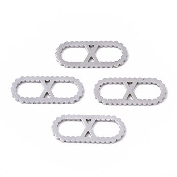 201 Stainless Steel Links Connectors, Laser Cut, Oval with Letter, Stainless Steel Color, Letter.X, 15x6x1mm, Hole: 4x5~7mm