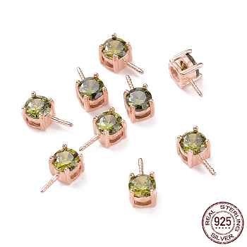 925 Sterling Silver Peg Bails, with Cubic Zirconia, Square, Rose Gold, Olive, 9x4x4.5mm, Hole: 2.5x1.5mm, Pin: 0.6mm