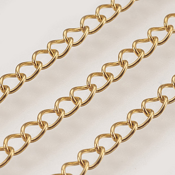 3.28 Feet Ion Plating(IP) Handmade 304 Stainless Steel Curb Chains, Soldered, Golden, 3.5x2.5x0.2mm