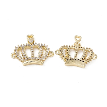 Brass Micro Pave Clear Cubic Zirconia Connetor Charms, Crown Links with Heart, Real 18K Gold Plated, 16x19x2.5mm, Hole: 1.2mm