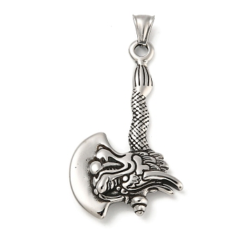 316 Surgical Stainless Steel Big Pendants, Axe Charm, Antique Silver, 57x33.5x7mm, Hole: 4mm