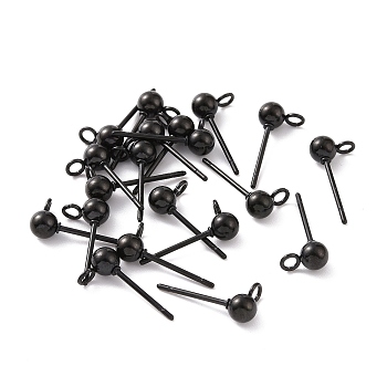 304 Stainless Steel Ball Stud Earring Findings, with Loop, Electrophoresis Black, 15x7x4mm, Hole: 1.7mm