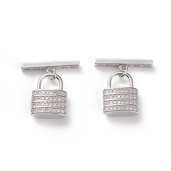 Brass Micro Pave Clear Cubic Zirconia Lobster Toggle Clasp, Lock, Stainless Steel Color, Lock: 15.5x12x5mm, Hole: 6x5mm, Bar: 4x20x2.5mm