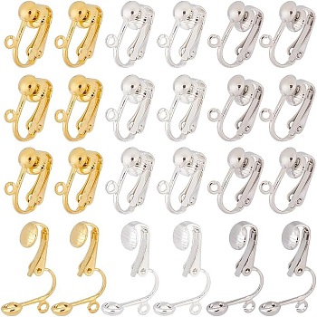 48Pcs 3 Colors Iron Clip-on Earring Findings, with Loops, for non-pierced ears, Mixed Color, 15.5x13.5x7mm, Hole: 1.2~2mm, 16pcs/color
