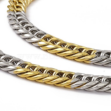 Two Tone Vacuum Plating 201 Stainless Steel Cuban Link Chain Necklace with 304 Stainless Steel Clasps for Men Women(NJEW-M194-01E-GP)-2