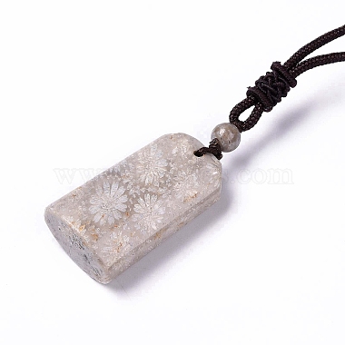 Natural Fossil Coral Arch Pendant Necklace with Nylon Cord for Women(NJEW-C002-03)-4