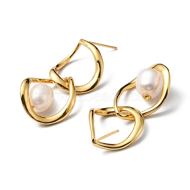 Natural Pearl Beaded Twist Teardrop Dangle Stud Earrings(EJEW-P229-02G)-2