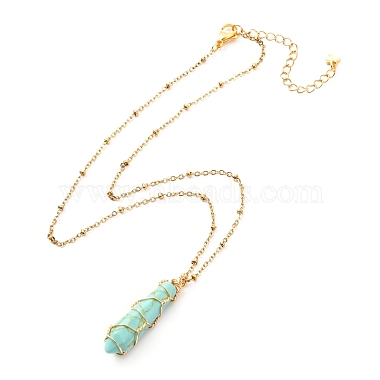 Double Pointed Synthetic Turquoise Pendant Necklace(NJEW-JN03720-01)-5