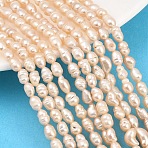 Natural Cultured Freshwater Pearl Beads Strands, Rice, Grade A, Old Lace, 4~5mm, Hole: 0.5mm, about 57~58pcs/strand, 13.70''(34.8cm)~14.02''(35.6cm)(PEAR-D003-01D-08)