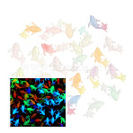 100Pcs Luminous Transparent Resin Decoden Cabochons, Glow in the Dark Fish with Glitter Powder, Mixed Color, 8x15x3.5mm(RESI-FP0001-44)