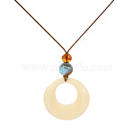 Resin Ring Pendant Long Necklaces with Wax Cord, Old Lace, 28.35 inch(72cm), Pendant: 65x45mm(FS-WGD1F48-01)