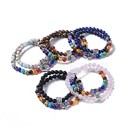 Two Loops Natural & Synthetic Gemstone Beads Warp Stretch Bracelets, with Evil Eye Lampwork Round Beads and Tibetan Style Alloy Beads, 13-3/8 inch(34cm)(BJEW-JB04223)