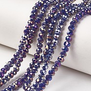 Electroplate Opaque Glass Beads Strands, Full Rainbow Plated, Faceted, Rondelle, Medium Blue, 4x3mm, Hole: 0.4mm, about 123~127pcs/strand, 16.5~16.9 inch(42~43cm)(EGLA-A034-P4mm-T05)