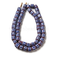 Handmade Nepalese Lampwork Beads, Chevron Beads, Column, Royal Blue, 10~13x11~13mm, Hole: 2mm, about 54~56pcs/strand, 13.39~14.17''(34~36cm)(LAMP-B023-05B-01)