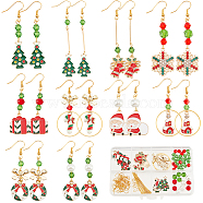 Christmas Theme DIY Earring Making Kit, Including Glass Pearl & Bicone Beads, Brass Earring Hooks, Wreath & House & Santa Claus Alloy Enamel Links & Pendants, Mixed Color, 130Pcs/box(DIY-SC0022-80)