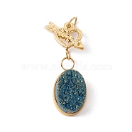 Electroplated Natural Druzy Quartz Pendants, with Ion Plating(IP) 304 Stainless Steel Findings, Blue Plated, Oval, Golden, 36mm, Jump Ring: 5x0.6mm, 3.8mm Inner Diameter(G-K243-04G)