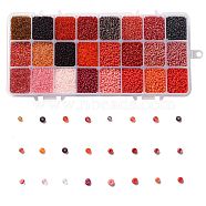 Red Series 600G 24 Colors Glass Seed Beads, Round, Mixed Color, 12/0, 1.5~2.5x1.5~2mm, Hole: 0.5~1mm, 25g/color(SEED-JP0008-02-2mm)