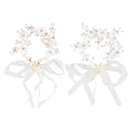 2Pcs 2 Colors Wedding Bridal Flower ABS Plastic Imitation Pearl Headband, Rhinestone Style Headband for Women Girl, Mixed Color, 820mm, 1pc/color(OHAR-GO0001-09)