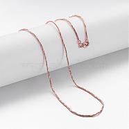 Brass Chain Necklaces, Snake Chain, with Lobster Clasps, Rose Gold, 23.9 inch(MAK-F013-03RG)