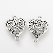 Tibetan Style Alloy Links connectors, Heart, Cadmium Free & Lead Free, Antique Silver, 19x14.5x2mm, Hole: 2mm, about 1190pcs/1000g(TIBE-Q077-09AS-RS)