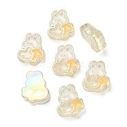 UV Plating Rainbow Iridescent Acrylic Enamel Beads, with Glitter Powder, Rabbit with Heart, Sandy Brown, 28x25x9mm, Hole: 3mm(OACR-G012-07C)
