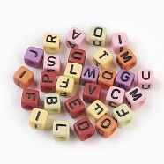 Initial Acrylic Horizontal Hole Beads, Mixed Letters, Cube, Mixed Color, 6x6x6mm, Hole: 3mm(OACR-E001-2)