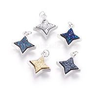 Druzy Resin Pendants, with Brass Finding, Star, Platinum, Mixed Color, 20x16.5x4~6mm, Hole: 3mm(KK-J273-AP)