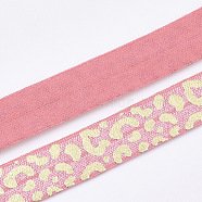 Flat Elastic Cord, with Pattern, Hot Pink, 15~16x1mm, about 3.28 yards(3m)/roll(EC-T001-04C)