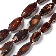 Natural Agate Beads Strands, Dyed, Faceted, Polygon, Coconut Brown, 27~45x16~18x6.5~9mm, Hole: 1.6mm, about 9~14pcs/strand, 15.75~17.32 inch(40~44cm)(G-F719-13D)