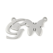 Non-Tarnish 304 Stainless Steel Pendants, Letter & Butterfly Charms, Letter G, 12x22.5x0.9mm, Hole: 1.2mm(STAS-L279-002P-G)