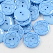 Acrylic Sewing Buttons for Clothes Design, Plastic Shirt Buttons, 2-Hole, Dyed, Flat Round with Flower Pattern, Cornflower Blue, 25x4mm, Hole: 2mm(BUTT-E083-A-07)