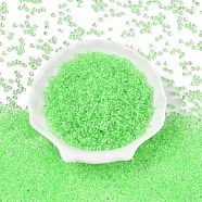 8/0 Inside Colours Transparent Glass Seed Beads, Teardrop, Top Drilled, Pale Green, 3~3.5x3x2~2.5mm, Hole: 0.8~0.9mm, about 15000pcs/pound(SEED-T007-06D)