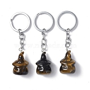 Natural Tiger Eye Keychains, with Iron Keychain Clasps, Ghost, 8cm(KEYC-P011-04P-08)