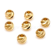 Carved Brass Spacer Beads, Round, Golden, 5x4mm, Hole: 1.8mm(KK-D160-25G)