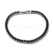 Black Cubic Zirconia Tennis Bracelet, 304 Stainless Steel Square Link Chain Bracelet, Stainless Steel Color, 7-1/2 inch(19~19.2cm)(BJEW-M301-01P-01)