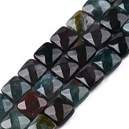 Natural Indian Agate Beads Strands, Faceted, Square, 12x12x4.5~5mm, Hole: 1mm, about 17pcs/strand, 8.0''(X-G-S357-D02-03)