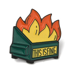 Dumpster Fire Alloy Brooches, This is Fine Enamel Pins for Clothes Backpack, Green, 29.5x27.5mm(JEWB-I032-06EB-04)