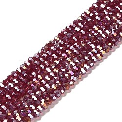 Transparent Glass Beads, 32 Facets, AB Color Plated, Round, Dark Red, 3.5x3mm, Hole: 1mm, about 168~169pcs/strand, 19.09''(48.5cm)(EGLA-A035-T3mm-B02)