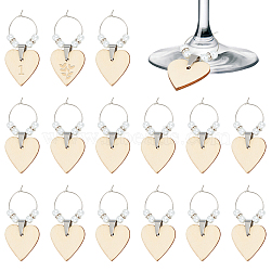 Wooden Heart Wine Glass Chaems, with Glass Pearl Beads and 316 Surgical Stainless Steel Hoop Earrings, BurlyWood, 62mm, 36pcs/set(AJEW-AB00182)