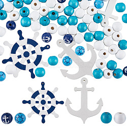DIY Ocean Theme Jewelry Making Finding Kit, Including Natual Wood Anchor & Helm Big Pendants & Round Beads, Mixed Color, 155Pcs/bag(DIY-SC0022-65)