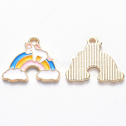 Alloy Enamel Pendants, Rainbow & Unicorn, Light Gold, Colorful, 16.5x20x1.5mm, Hole: 1.8mm(ENAM-S121-130)