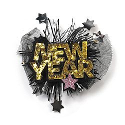 New Year's party Iron Hair Clip, Mesh, PET and Gold Onion Cloth Hair Accessories, 80x80x17mm(OHAR-R102-01H)