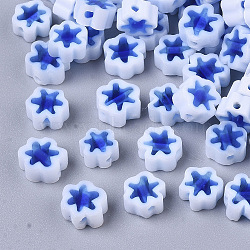 Glass Beads, Flower, Royal Blue, 4~6.5x4~6.5x2.5~3mm, Hole: 1mm(X-GLAA-T019-03-A02)