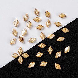 Czech Glass Beads, 2-Hole, Rhombus, Dark Khaki, 8x5x3.5mm, Hole: 0.8mm, about 64pcs/10g(X-GLAA-L025-A08)