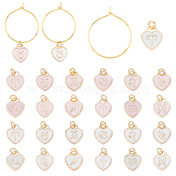 SUPERFINDINGS 2 Sets 2 Colors Heart with Constellation Alloy Enamel Wine Glass Charms Sets, with Brass Hoop Earrings Findings, Golden, Mixed Color, 45mm, 12pcs/set, 1 set/color(AJEW-FH0004-70)