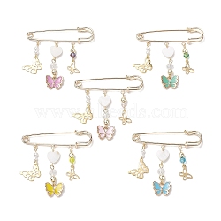 Alloy Enamel Charm Pins, Butterfly Safety Brooches, Mixed Color, 50x50.5x6mm(JEWB-BR00162)